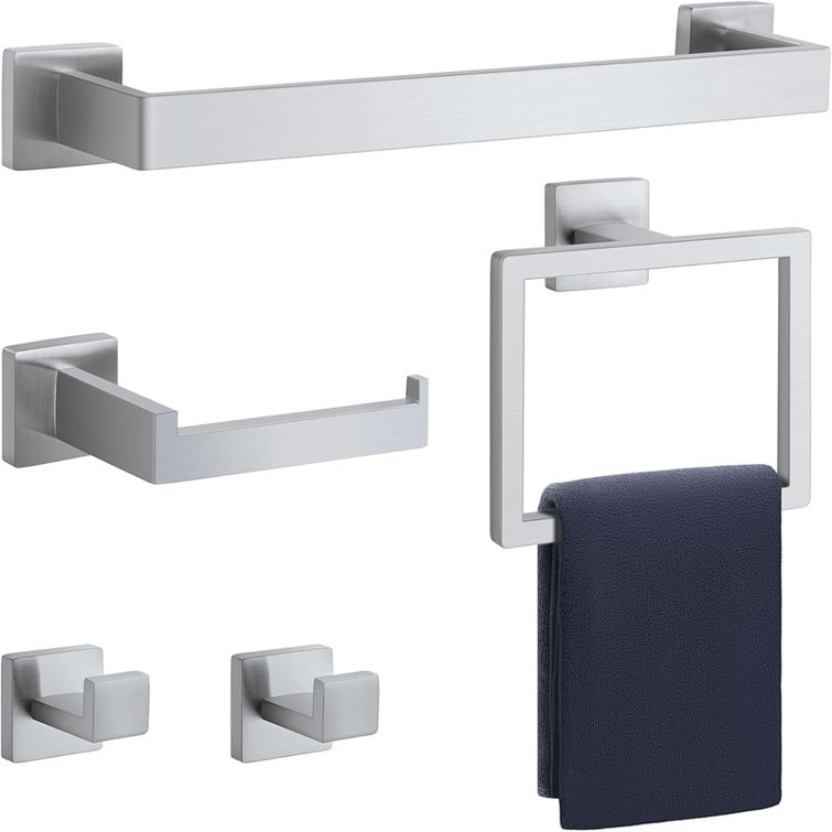 Brushed Nickel Square 5-Piece Bathroom Hardware Set
