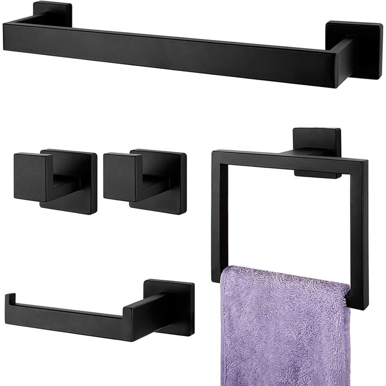 Matte Black 5-Piece Stainless Steel Bathroom Hardware Set