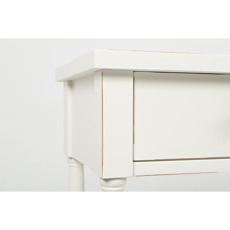 Transitional White Wood Rectangular Console Table with Storage