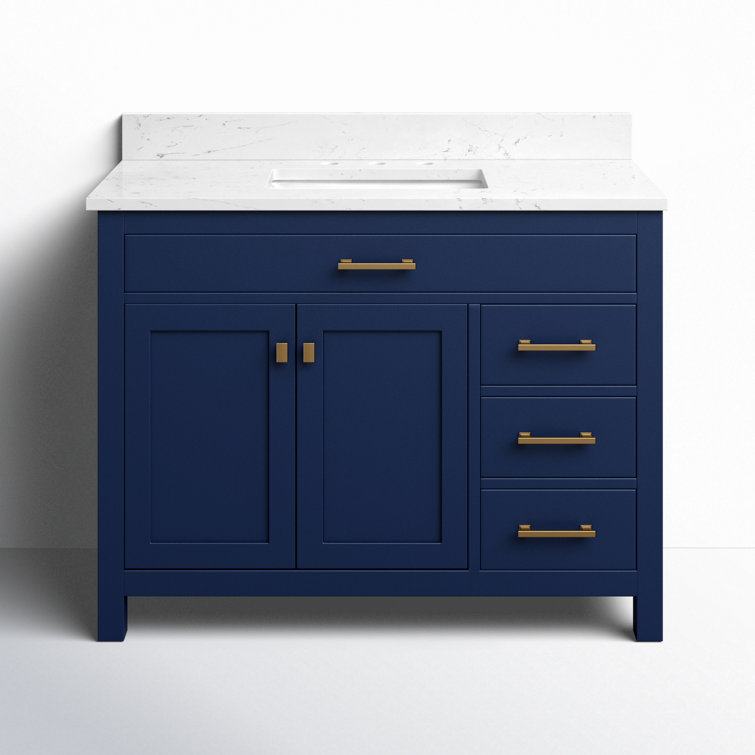 Navy Blue 42" Freestanding Solid Wood Bathroom Vanity