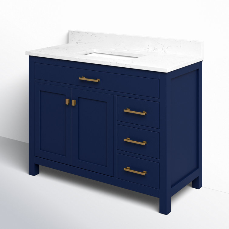 Navy Blue 42" Freestanding Solid Wood Bathroom Vanity