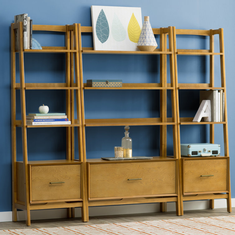 Mid-Century Modern Acorn Brown Wood Ladder Bookcase