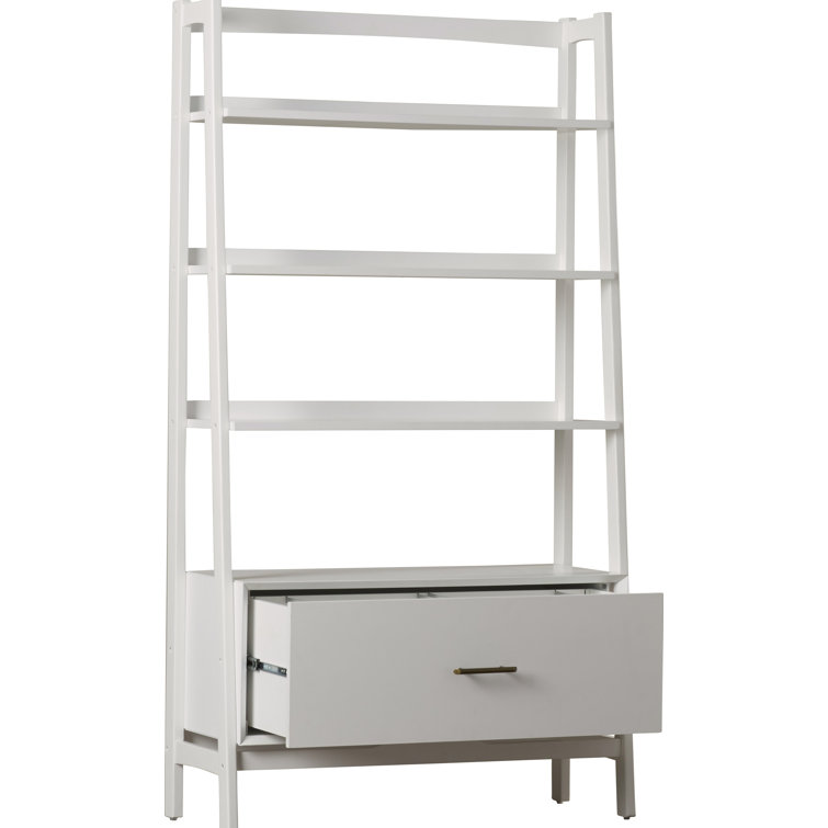 Mid-Century Modern White Wood Large Etagere Bookcase