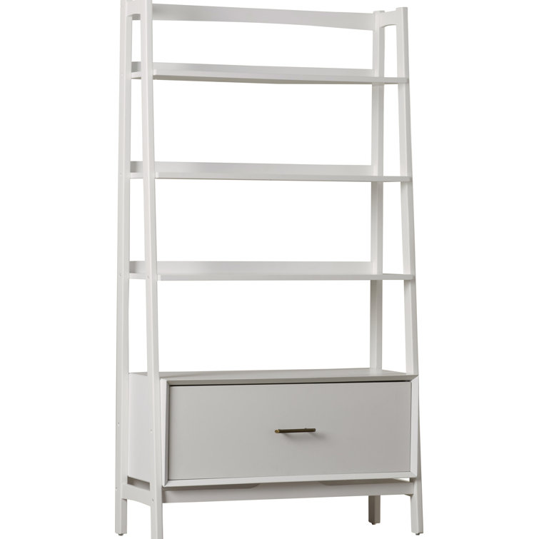 Mid-Century Modern White Wood Large Etagere Bookcase
