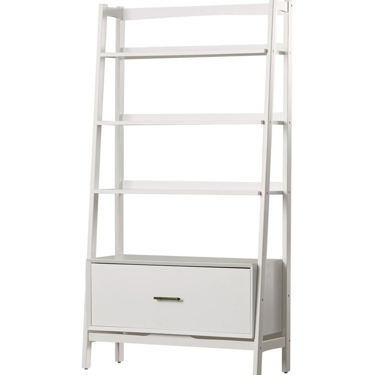 Mid-Century Modern White Wood Large Etagere Bookcase