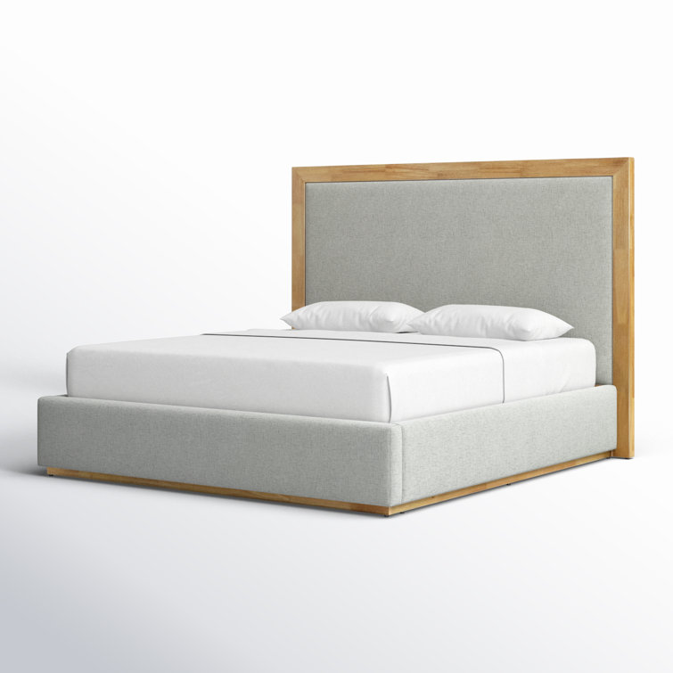 King Gray Upholstered Wood Frame Bed with Slats