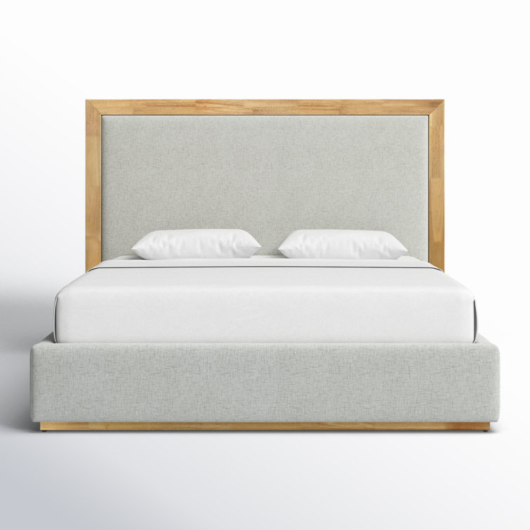 King Gray Upholstered Wood Frame Bed with Slats