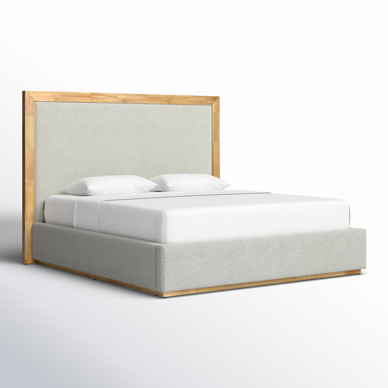 King Gray Upholstered Wood Frame Bed with Slats