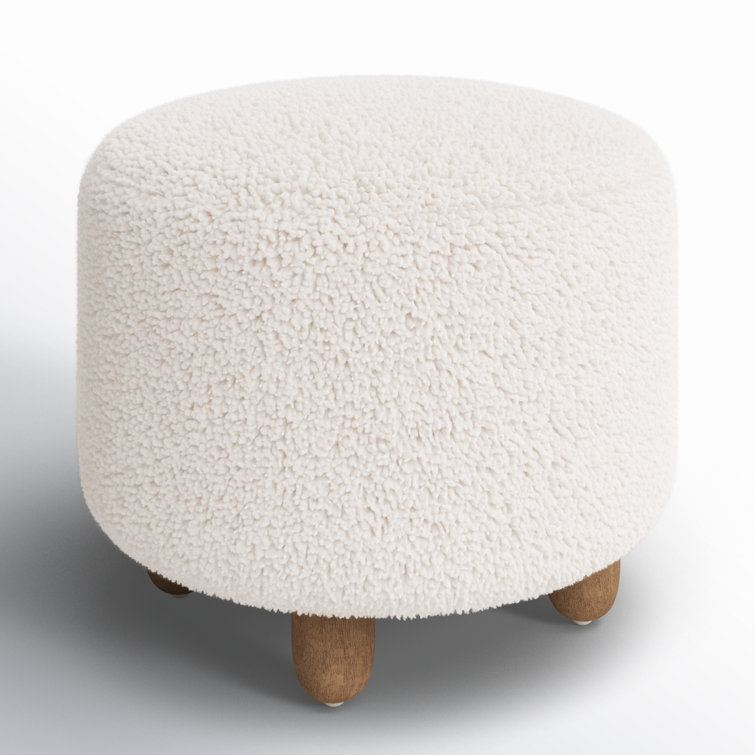 Aniston 22.5'' Ivory Sheepskin Round Ottoman with Wire-Brushed Legs