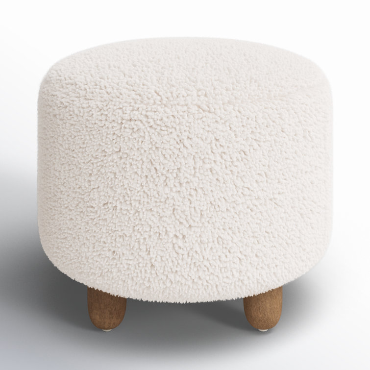 Aniston 22.5'' Ivory Sheepskin Round Ottoman with Wire-Brushed Legs
