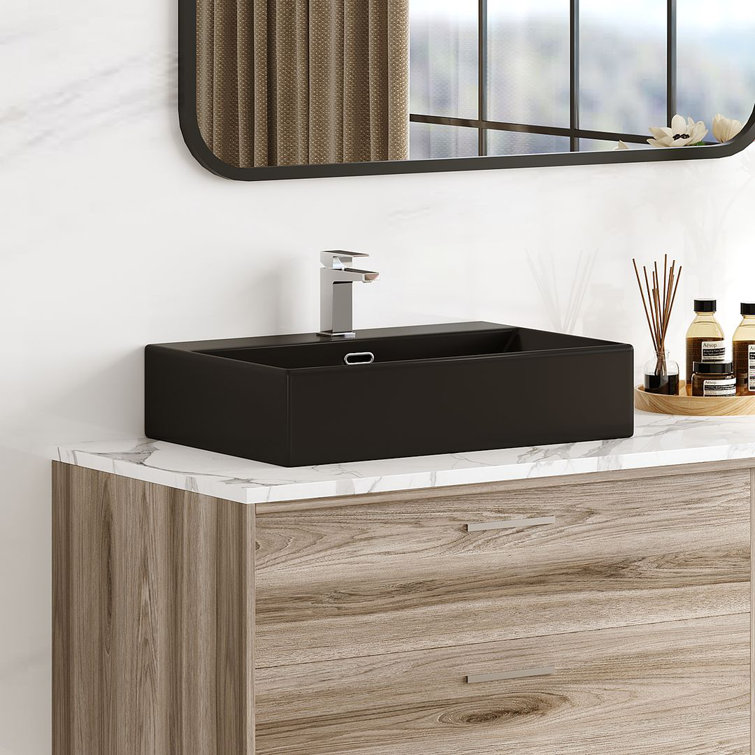 Turner Matte Black Ceramic Wall-Mount Rectangular Bathroom Sink