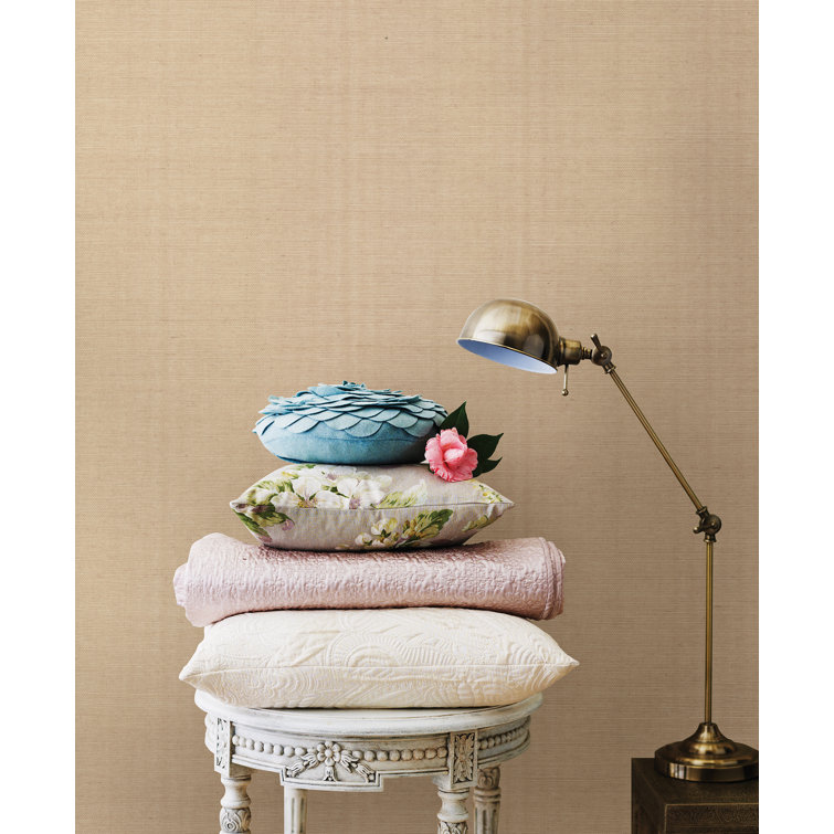 Beige Grasscloth Non-Pasted Removable Wallpaper Roll