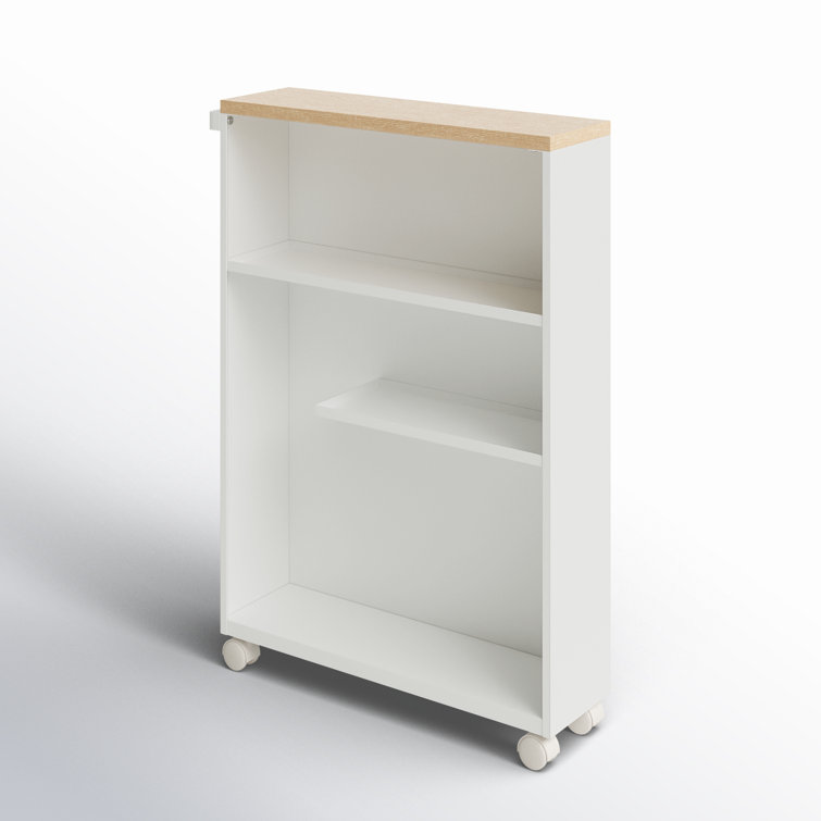 Slim White Wood Adjustable Rolling Bathroom Storage Cart