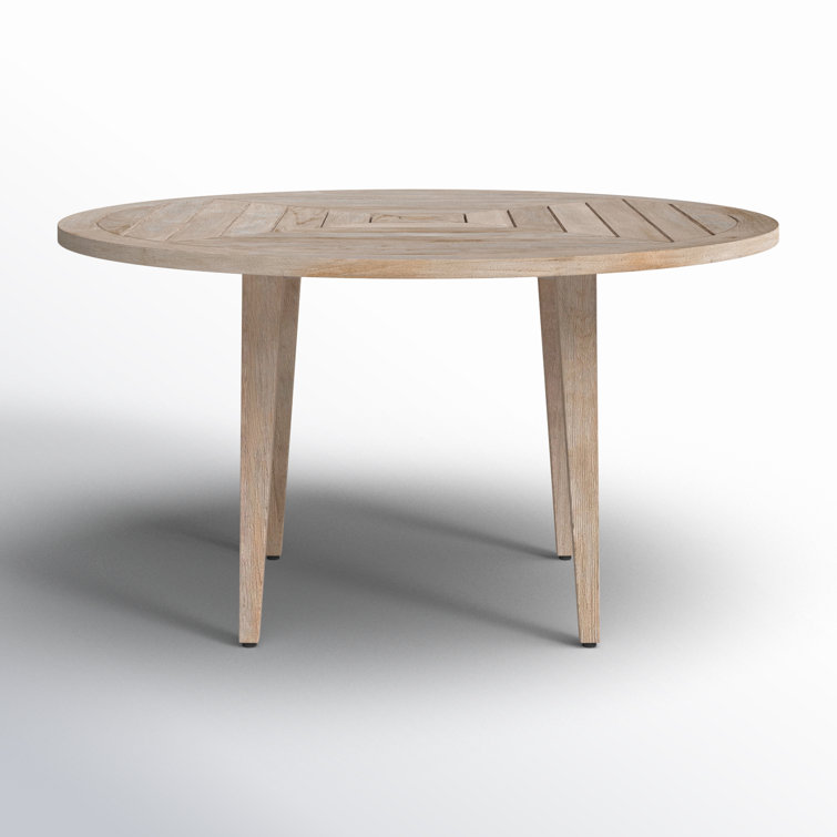 Weathered Teak Round Outdoor Dining Table with Umbrella Hole