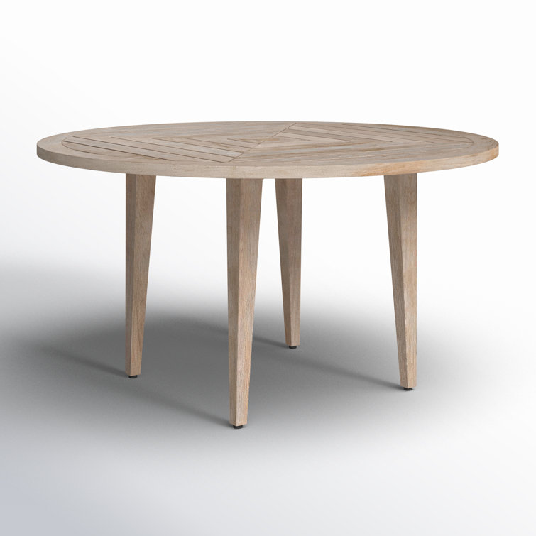 Weathered Teak Round Outdoor Dining Table with Umbrella Hole
