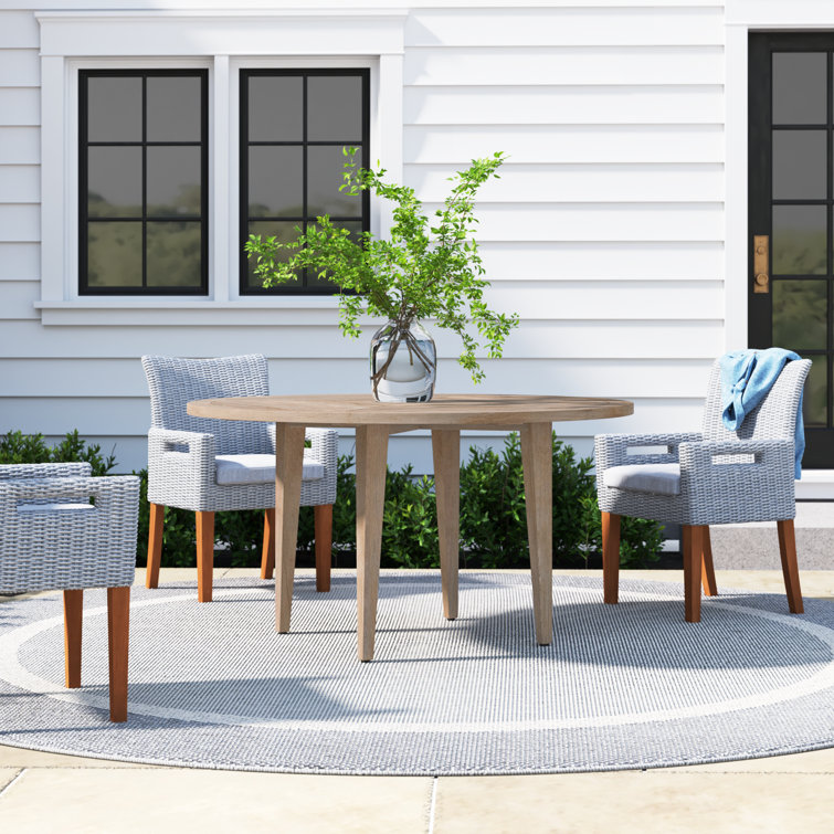 Weathered Teak Round Outdoor Dining Table with Umbrella Hole