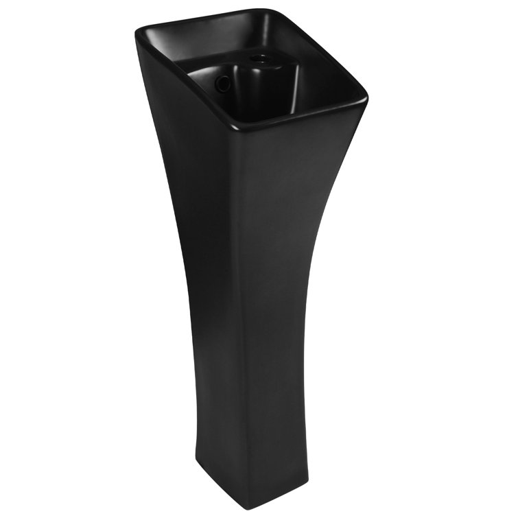 Black Ceramic Modern Pedestal Bathroom Sink with Overflow