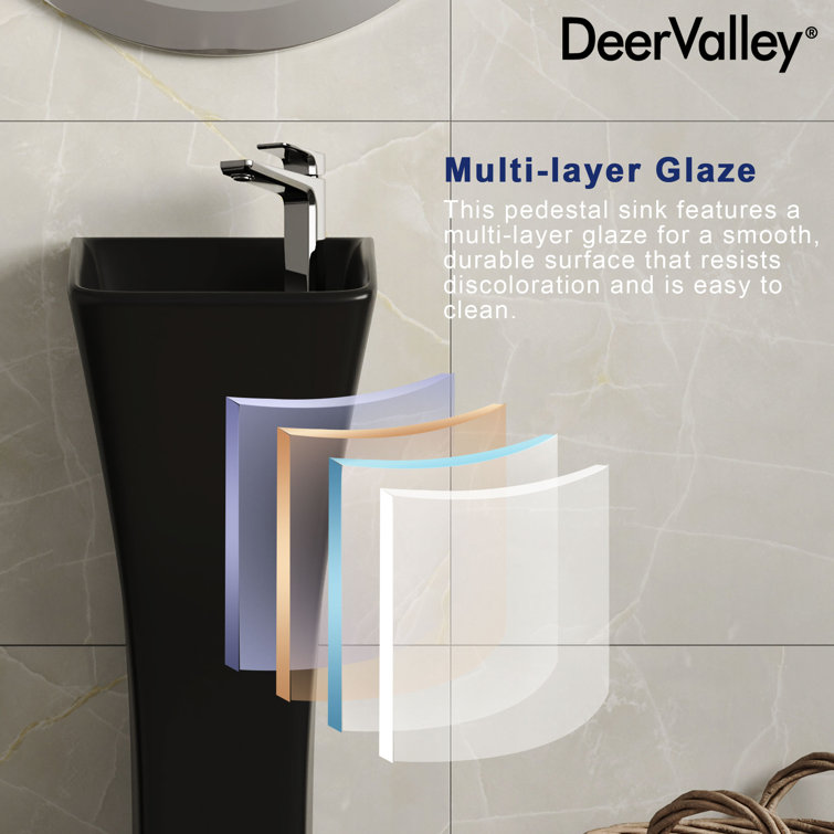 Black Ceramic Modern Pedestal Bathroom Sink with Overflow