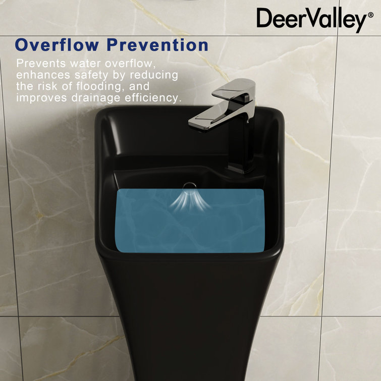 Black Ceramic Modern Pedestal Bathroom Sink with Overflow