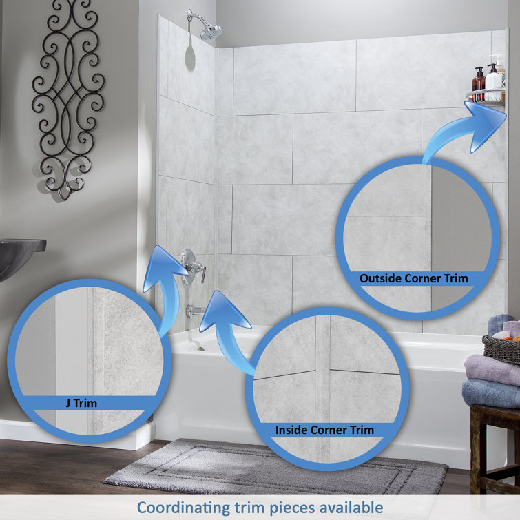 Polar Frost 25.6 in x 14.8 in Vinyl Tile Shower Kit
