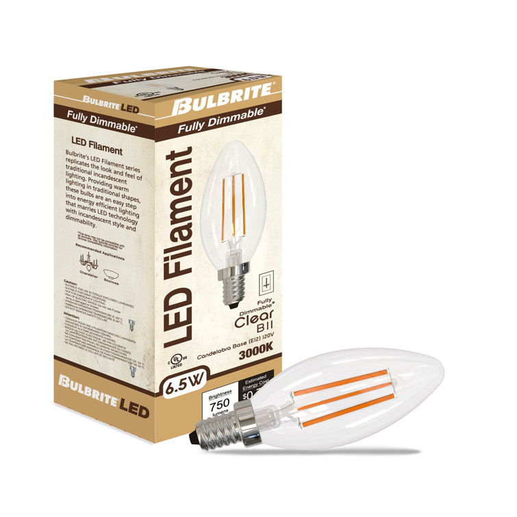 Clear Glass Dimmable LED Filament Candelabra Bulbs Pack of 4
