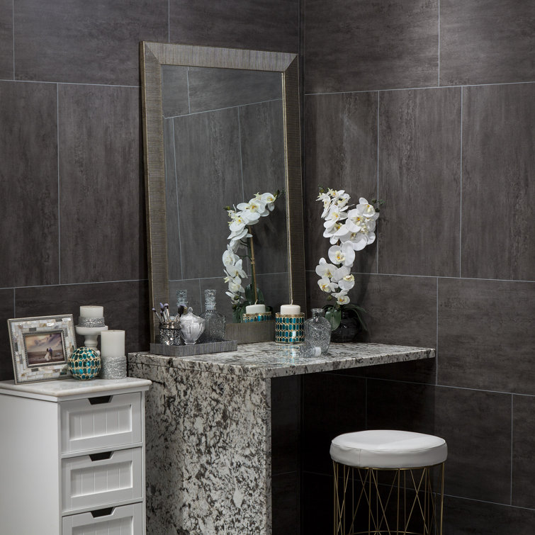Ashen Slate Gray Vinyl Tile Shower Kit with Interlocking Design