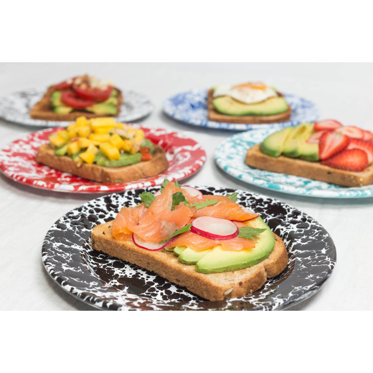 Burgundy Splatter Enamel Flat Salad Plates, Set of 4
