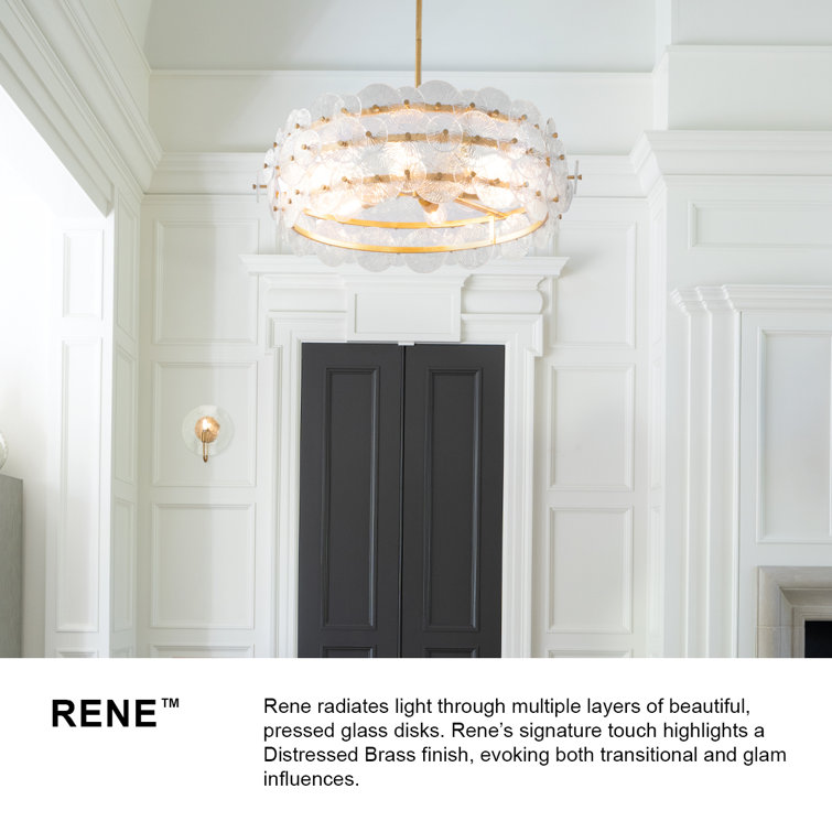 Rene Distressed Brass 6-Light Drum Chandelier with Clear Pressed Glass
