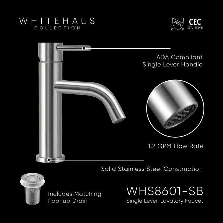 Waterhaus Elevated Polished Stainless Steel Bathroom Faucet with Drain