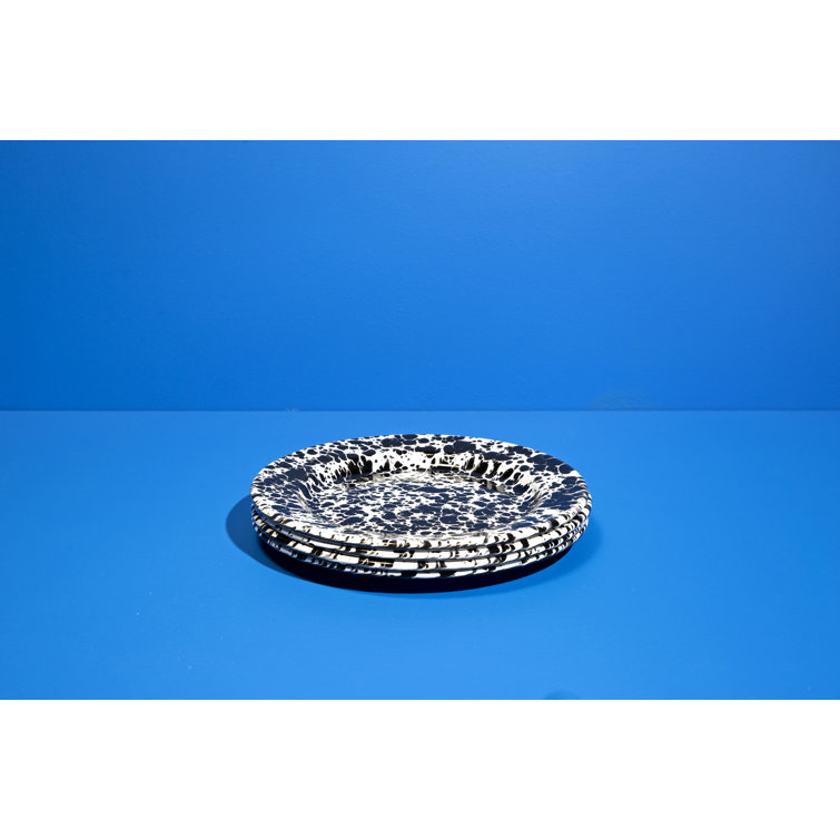 Burgundy Splatter Enamel Flat Salad Plates, Set of 4