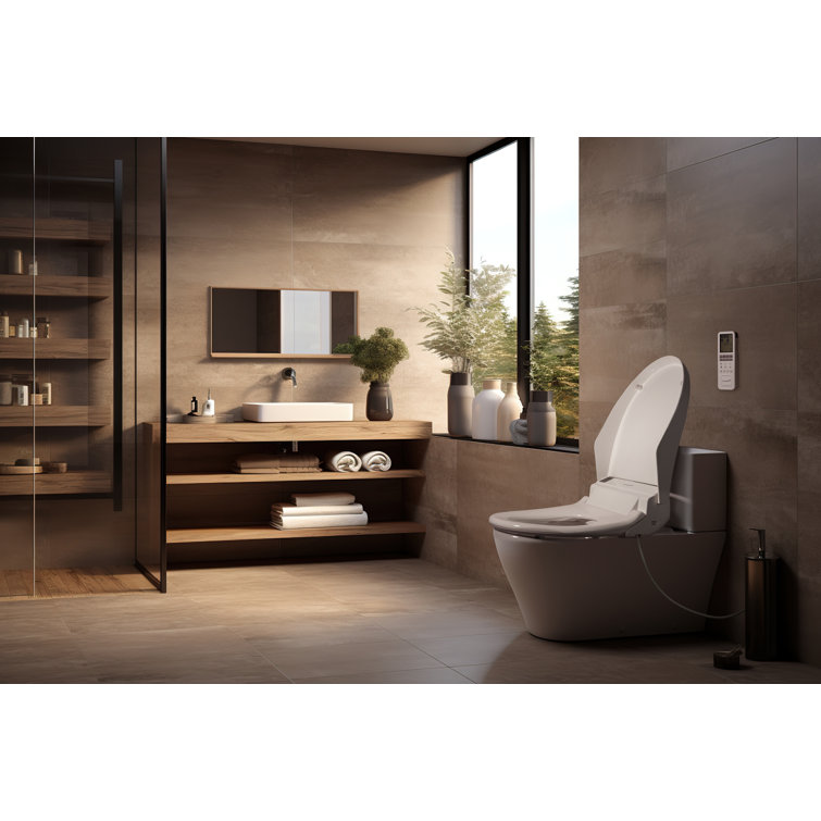 White Elongated Electric Bidet Toilet Seat with Remote Control