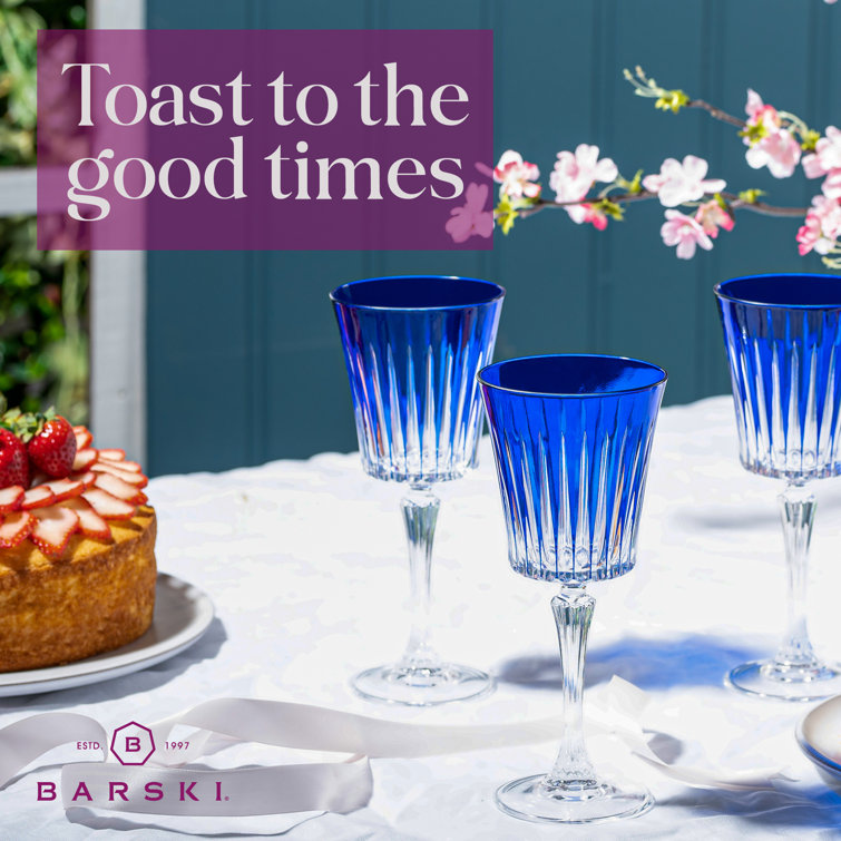 Barski Blue Crystal Wine Goblets Set of 6
