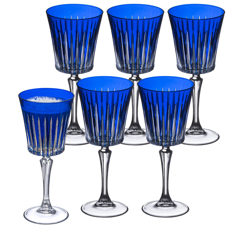 Barski Blue Crystal Wine Goblets Set of 6