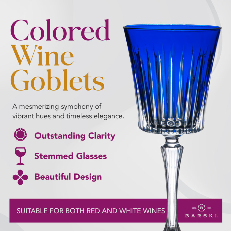Barski Blue Crystal Wine Goblets Set of 6