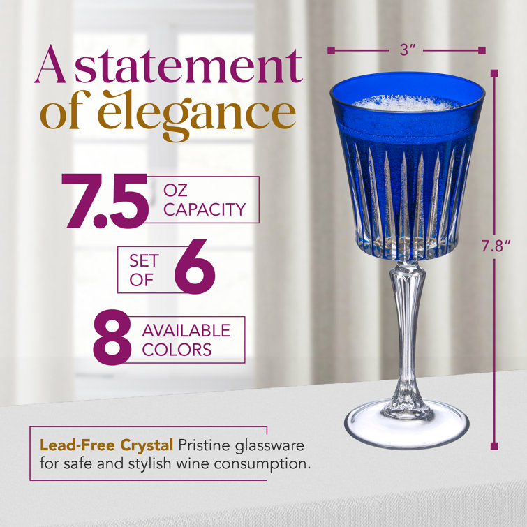 Barski Blue Crystal Wine Goblets Set of 6