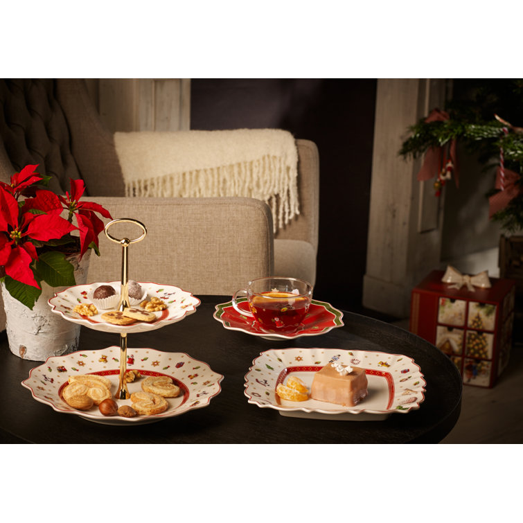 Festive Square Porcelain Christmas Dessert Plate, 8.5"