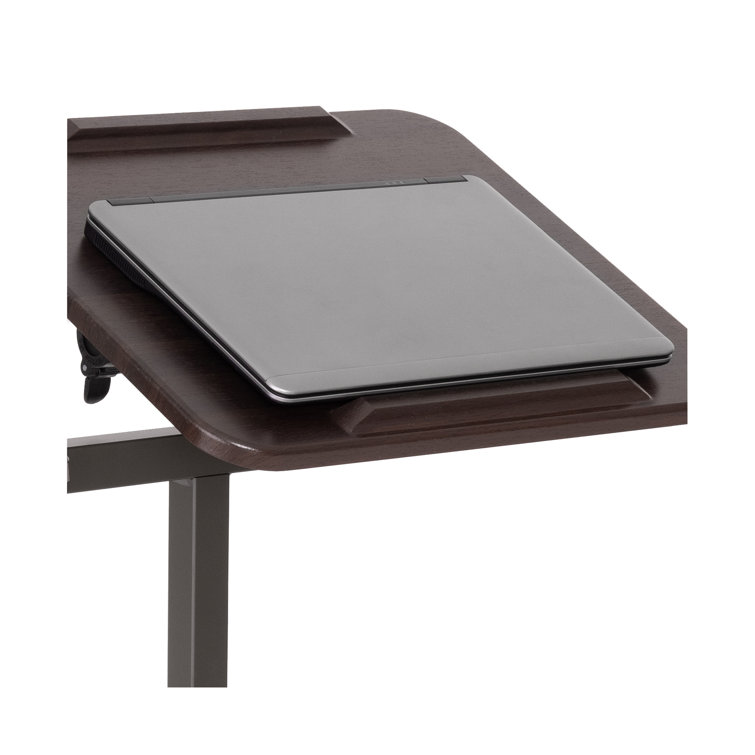 Walnut Adjustable Height Rolling Laptop Desk with Side Table