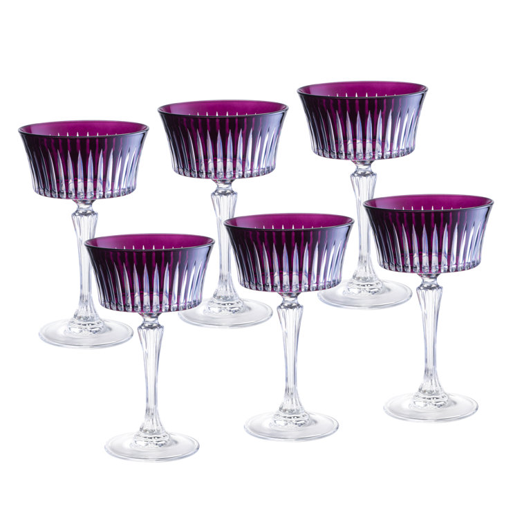 Amethyst Crystal Stemmed Champagne Coupe Glasses Set of 6