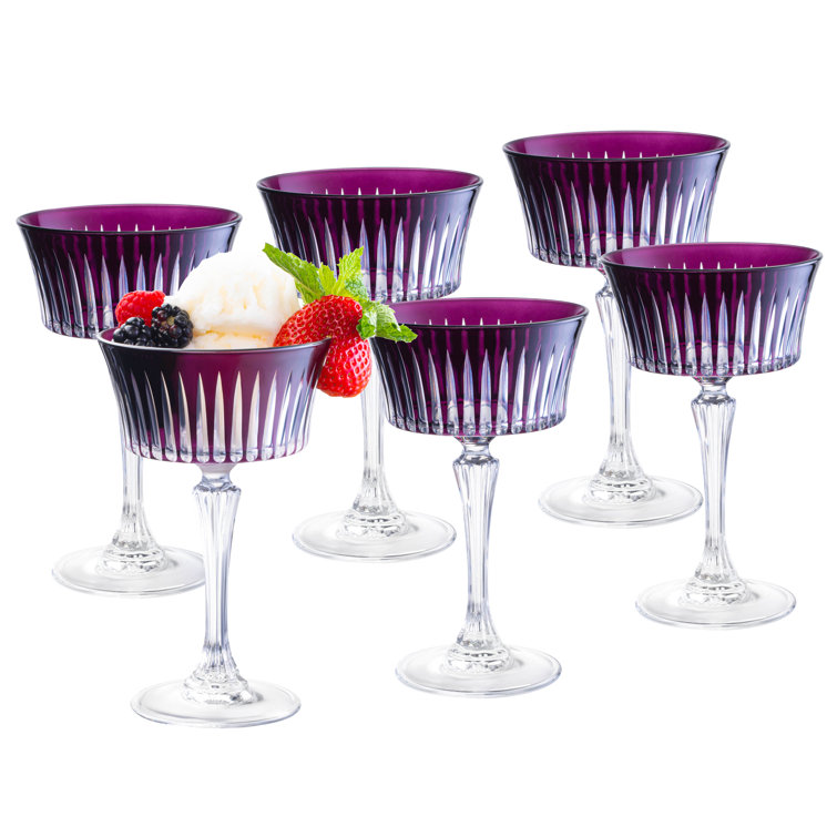 Amethyst Crystal Stemmed Champagne Coupe Glasses Set of 6