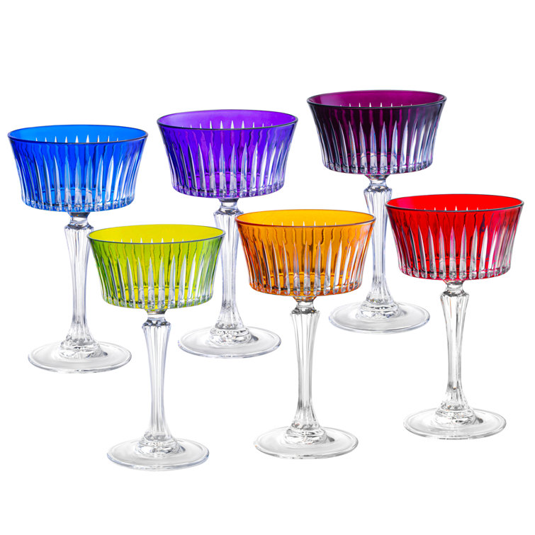 Assorted Color Crystal Stemmed Champagne Coupe Glasses Set of 6