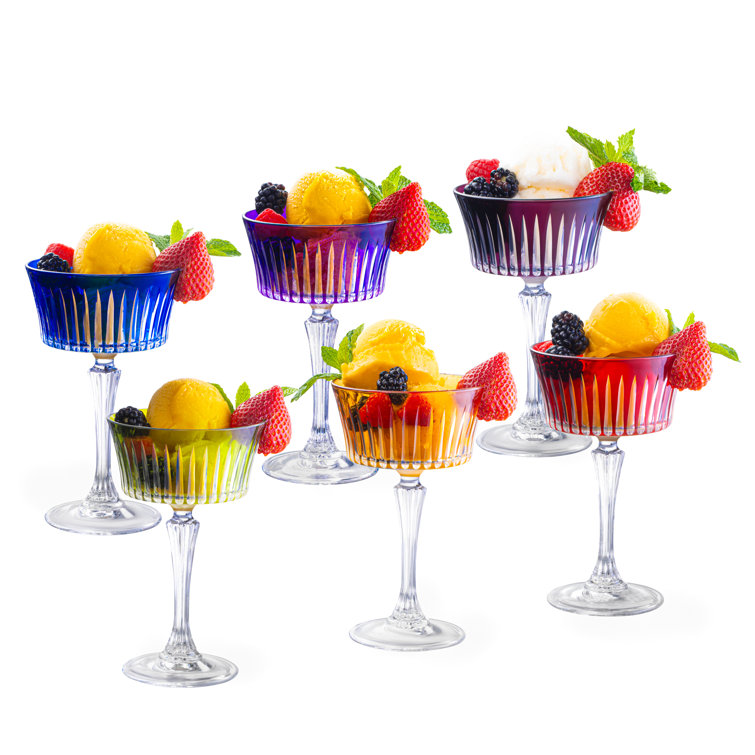 Assorted Color Crystal Stemmed Champagne Coupe Glasses Set of 6