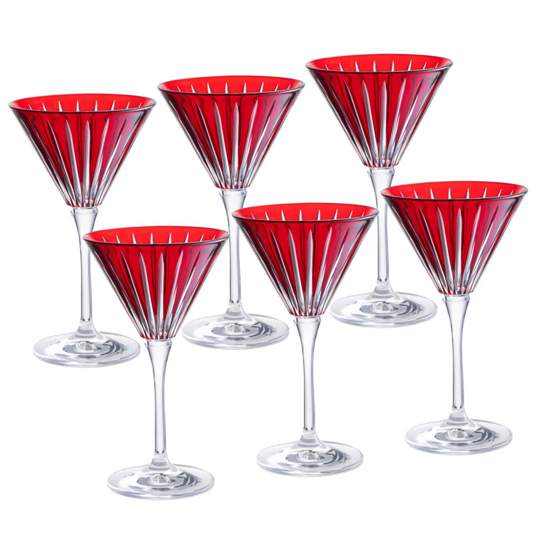 Ruby Red Crystal Stemmed Martini Cocktail Glass Set