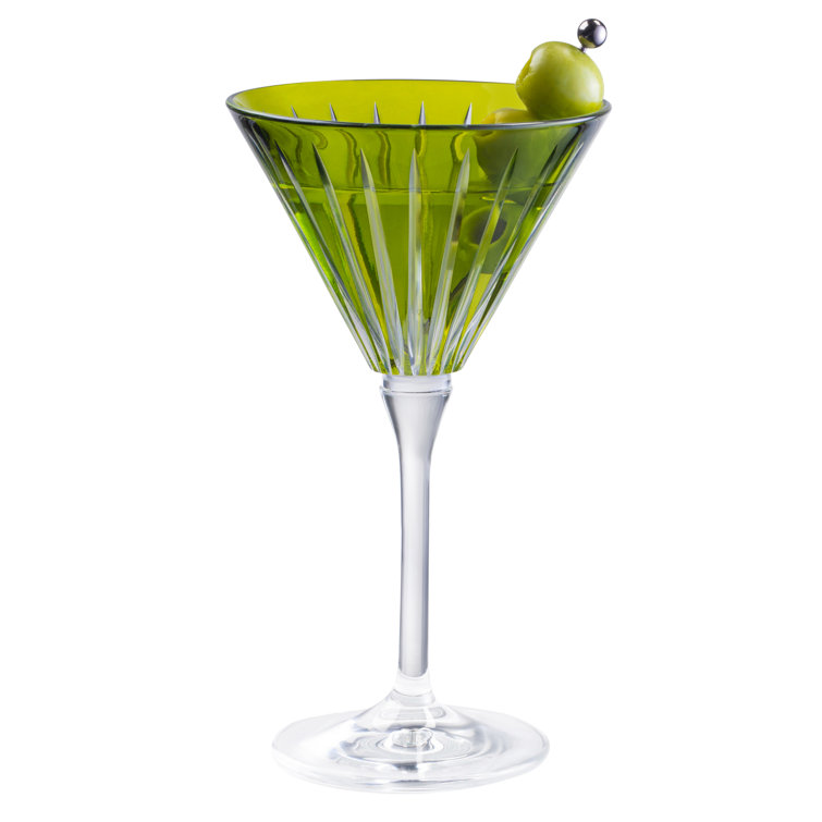 Green Crystal Stemmed Martini Cocktail Glass Set of 6
