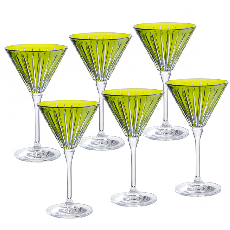 Green Crystal Stemmed Martini Cocktail Glass Set of 6