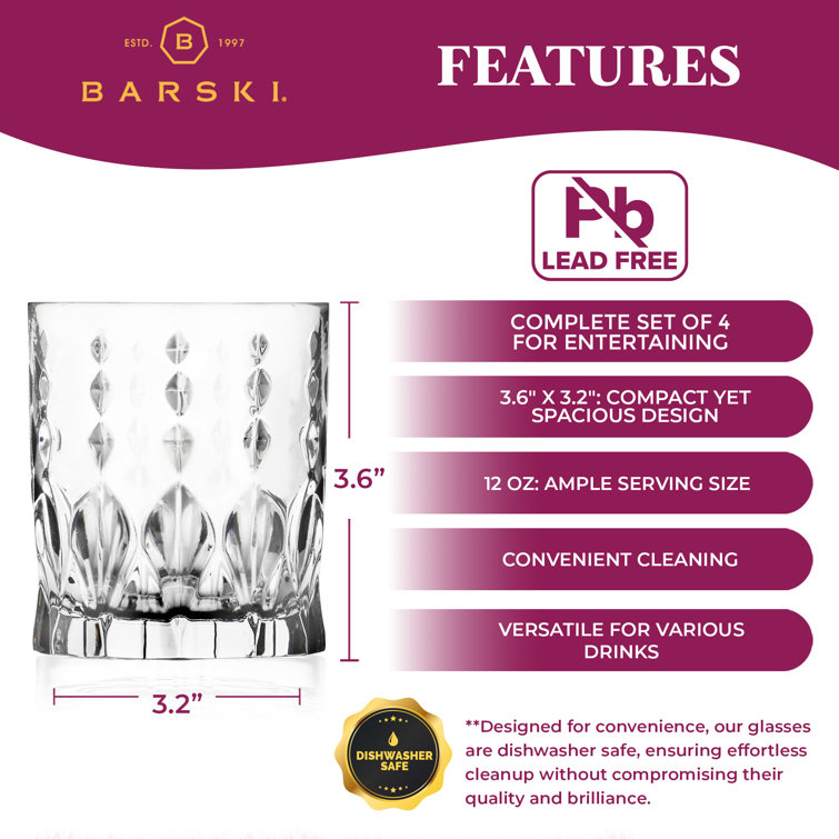 Crystal Double Old Fashioned Rocks Glass Set of 4