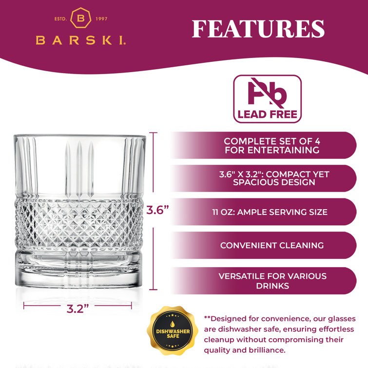 Crystal Double Old Fashioned Rocks Glass Set of 4