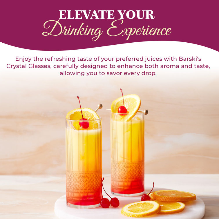 Barski Brilliante Design Clear Crystal Highball Glasses Set of 4