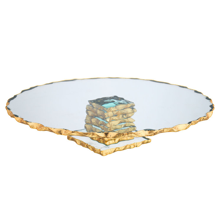 Large Gold Trimmed Glass Pedestal Cake Stand