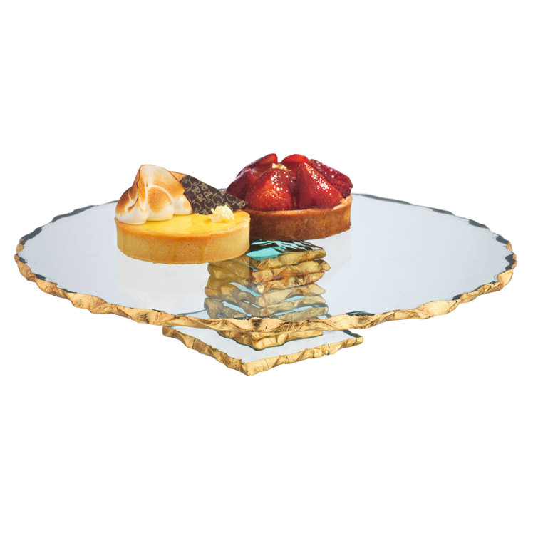 Large Gold Trimmed Glass Pedestal Cake Stand