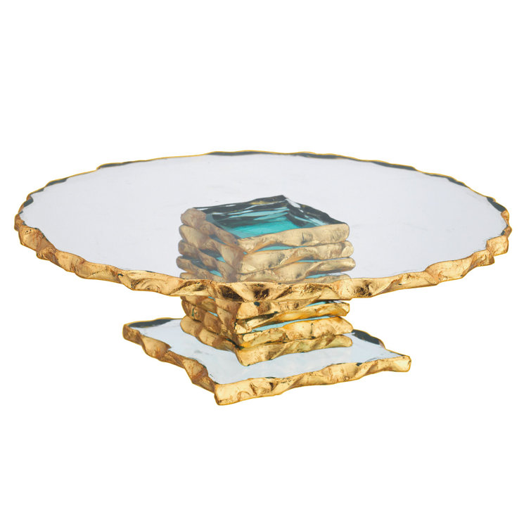 Harper 9" Gold Rimmed Glass Cake Stand